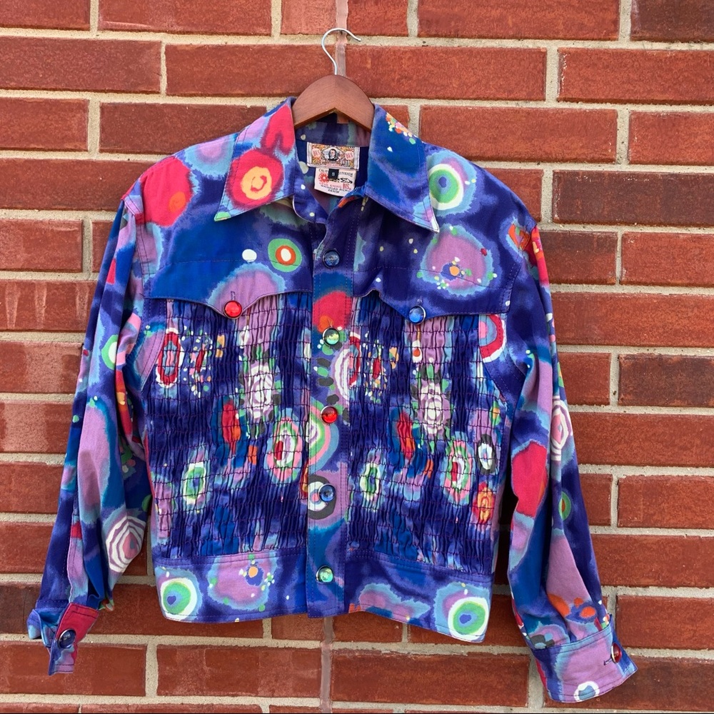 VINTAGE BIS BIS  Abstract Rainbow Jewel Button Cropped Jacket